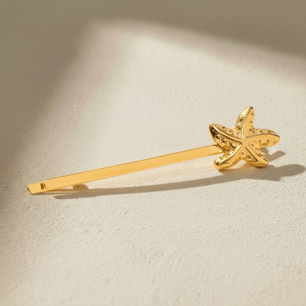 18K Gold Plated Starfish Stainless Steel Barrette Coastal Beach Hair Bobby Pin
